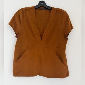 Zara suede camel v neck top size medium